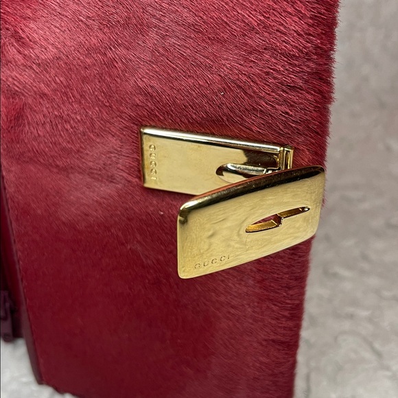 Gucci Vintage Rare Calf Pony Hair & Leather Oxblood Bi-fold Long Kisslock Wallet - Picture 5 of 14